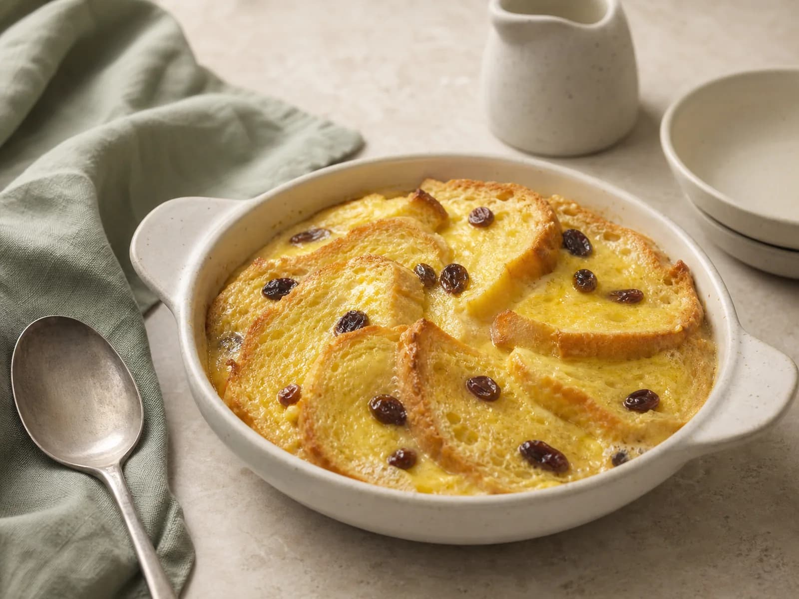 Two-serving bread-and-butter pudding