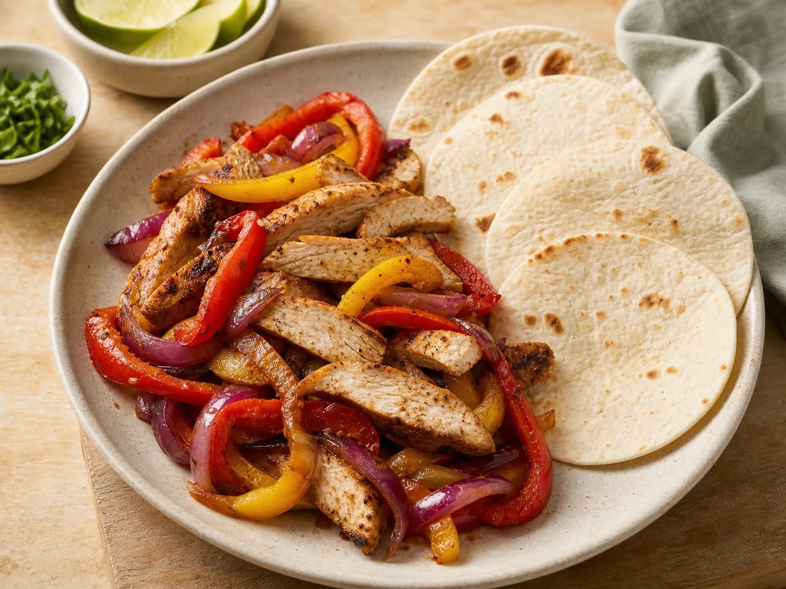 Chicken and pepper fajitas for two