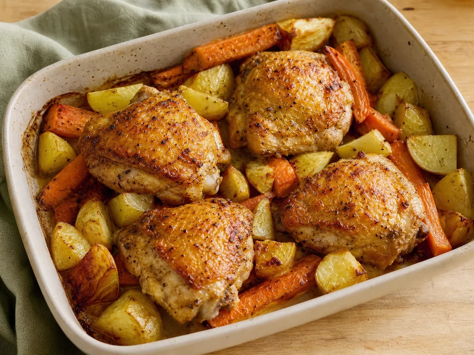 Chicken thighs with potatoes and carrots