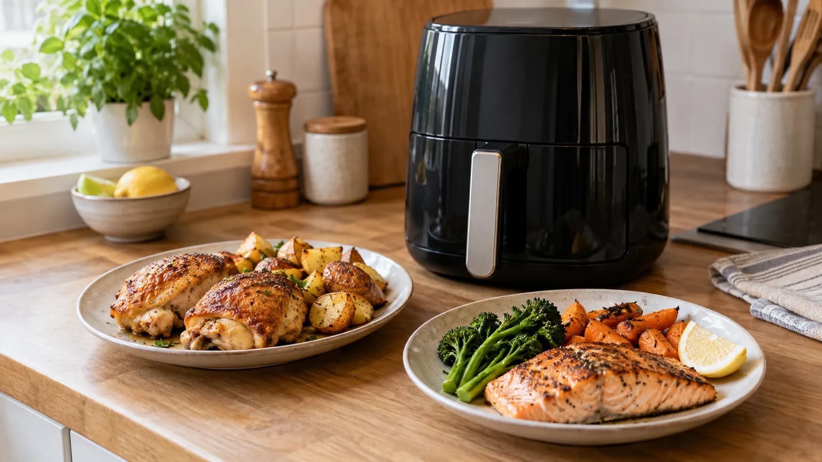 Air fryer meals for one prepared in sensible portions beside a compact air fryer