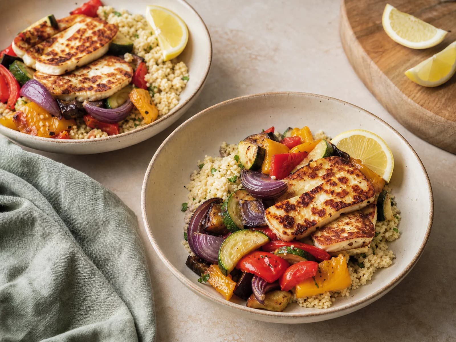 Halloumi and couscous bowls