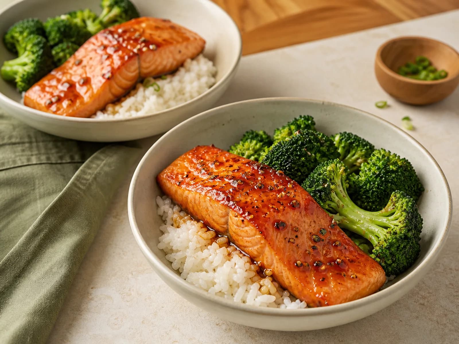 Honey-soy salmon bowls for two