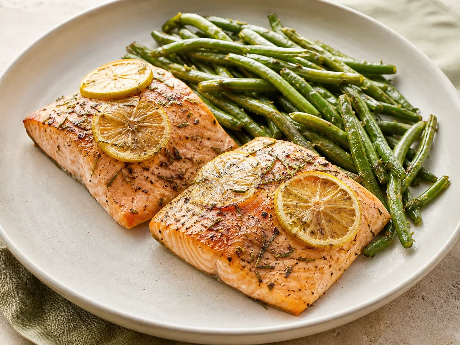 Lemon herb salmon and green beans