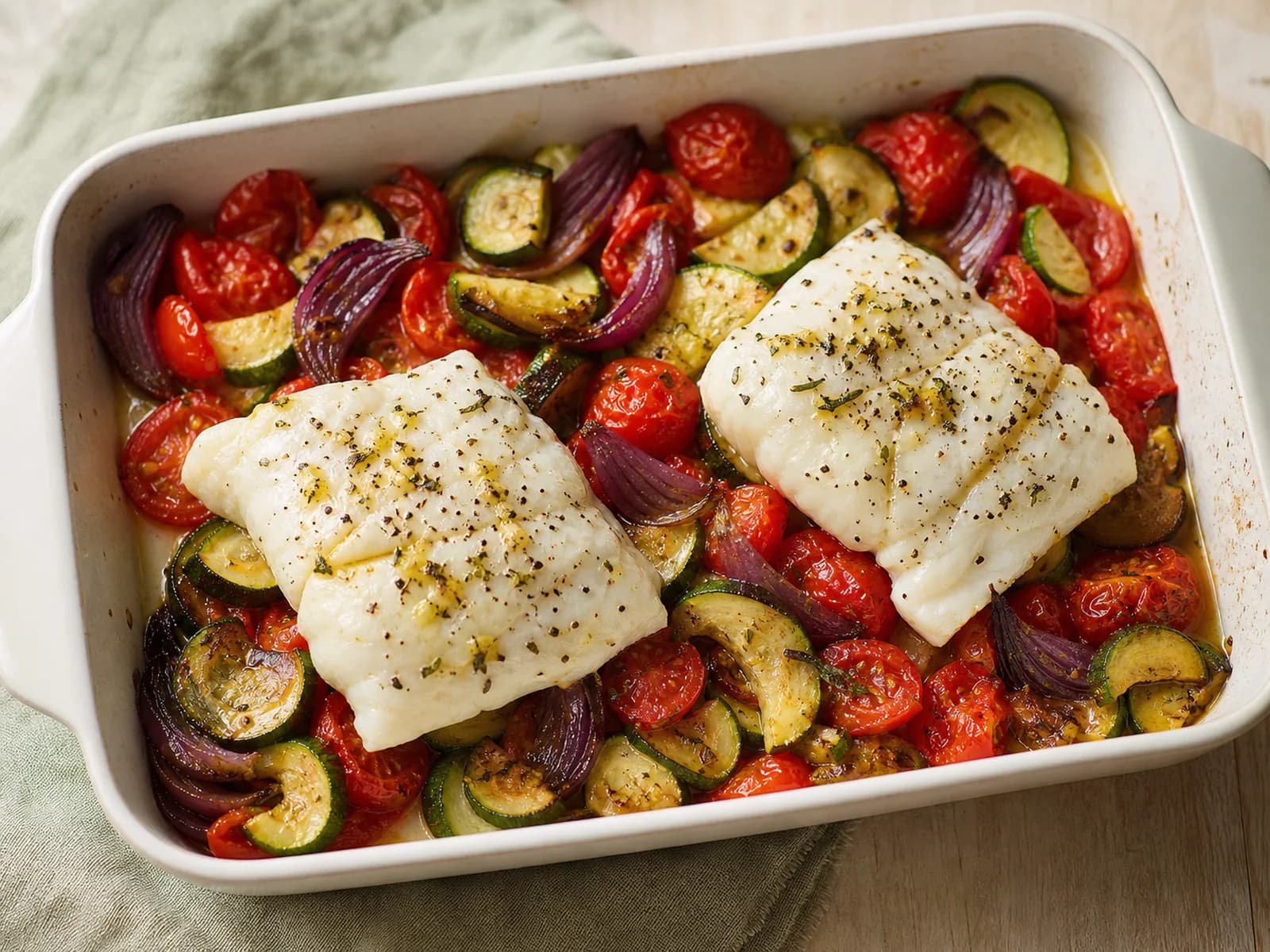 Mediterranean cod traybake