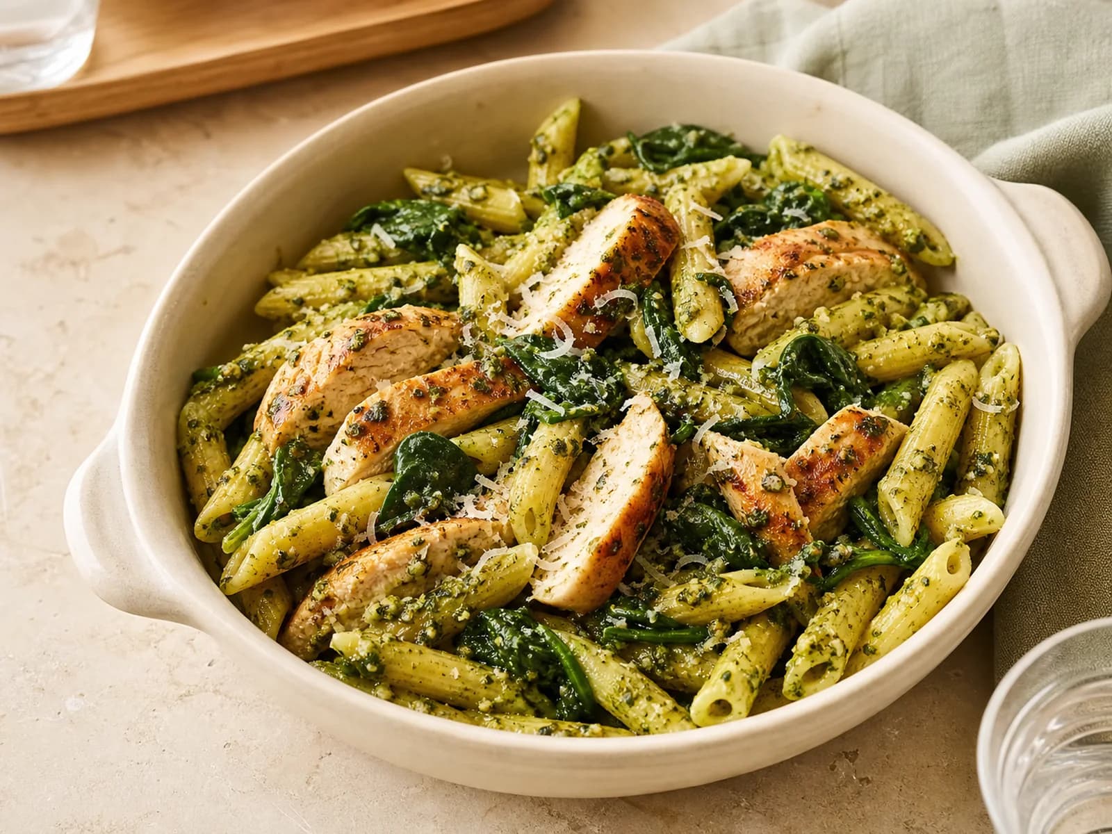 Pesto chicken pasta for two