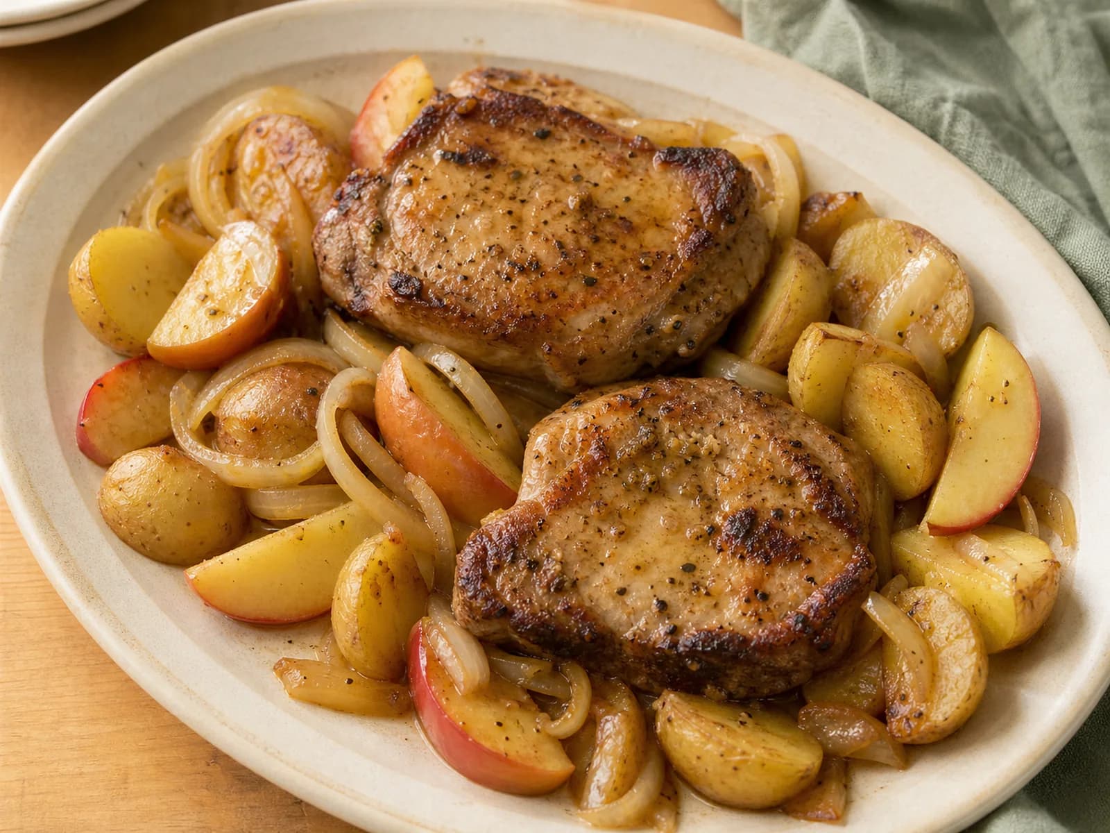 Pork chops with apples and onions