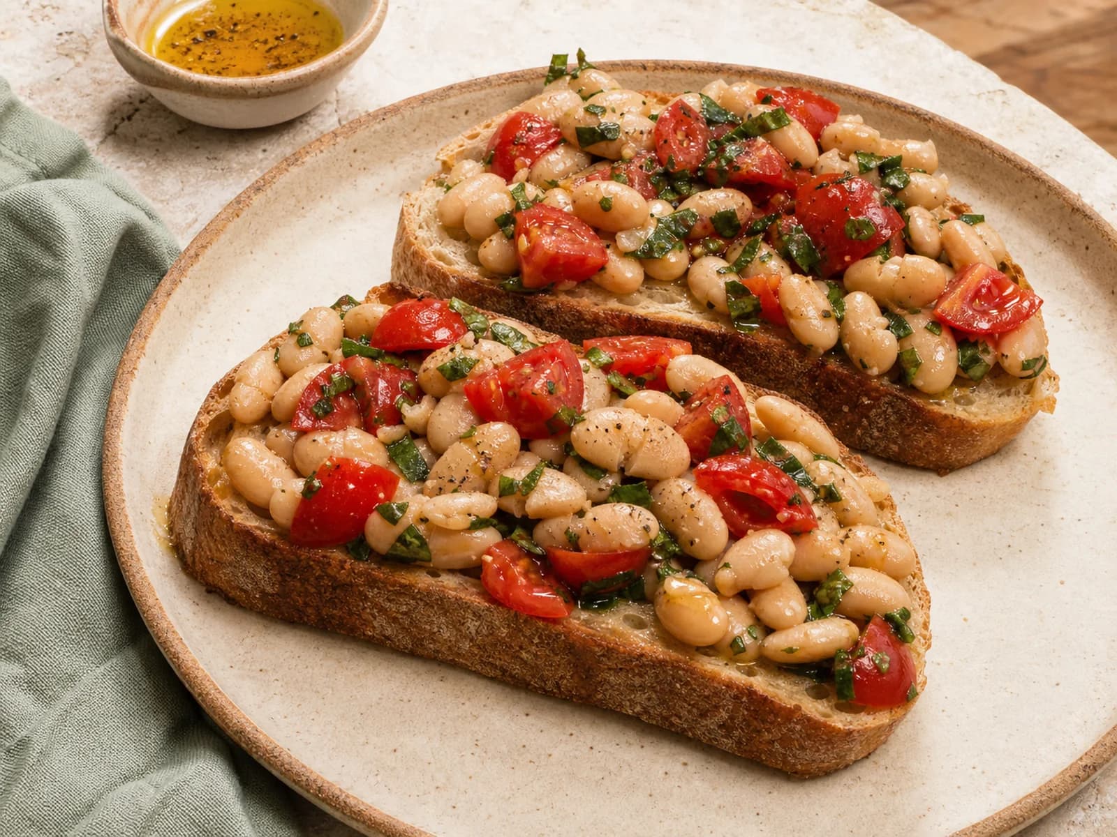 Tomato and white bean toast