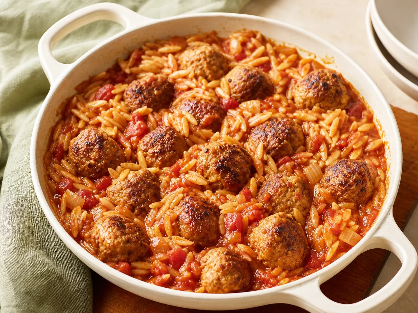 Turkey meatballs with tomato orzo