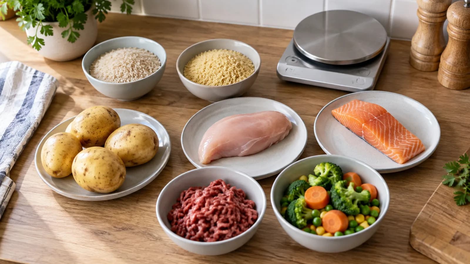 Rice measured into sensible portions for one and two in a home kitchen